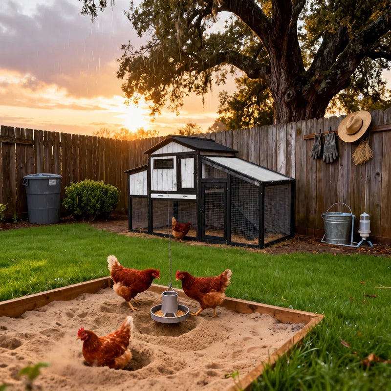 Gyta 65"L Chicken Coop with Run, Wooden Hen House with Nesting Box, UV Panel