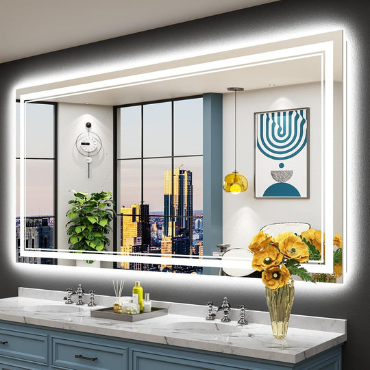Full Size Front & Back LED Lighted Anti-Fog Tempered Glass Wall Bathroom Vanity Mirror, 3-Year Warranty & ETL Certification