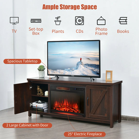 59'' Fireplace TV Stand W/ 25'' 1350W Electric Fireplace Heater