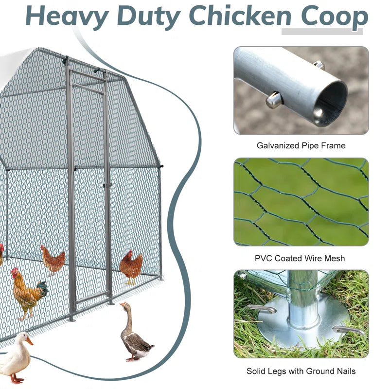 Large Metal Chicken Coop with Rain Cover