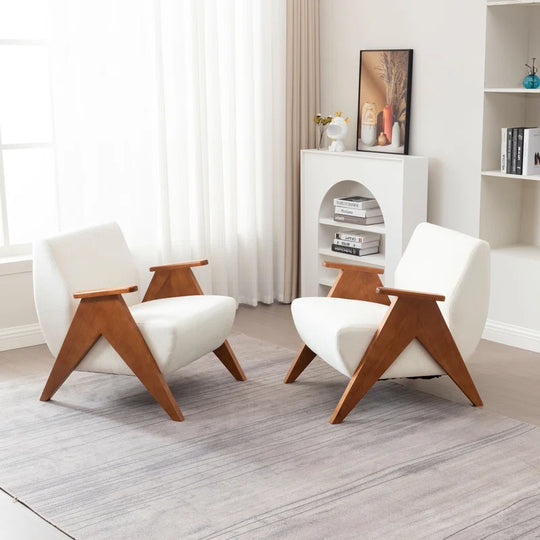 Upholstered Armchair with Wooden Legs (Set of 2)