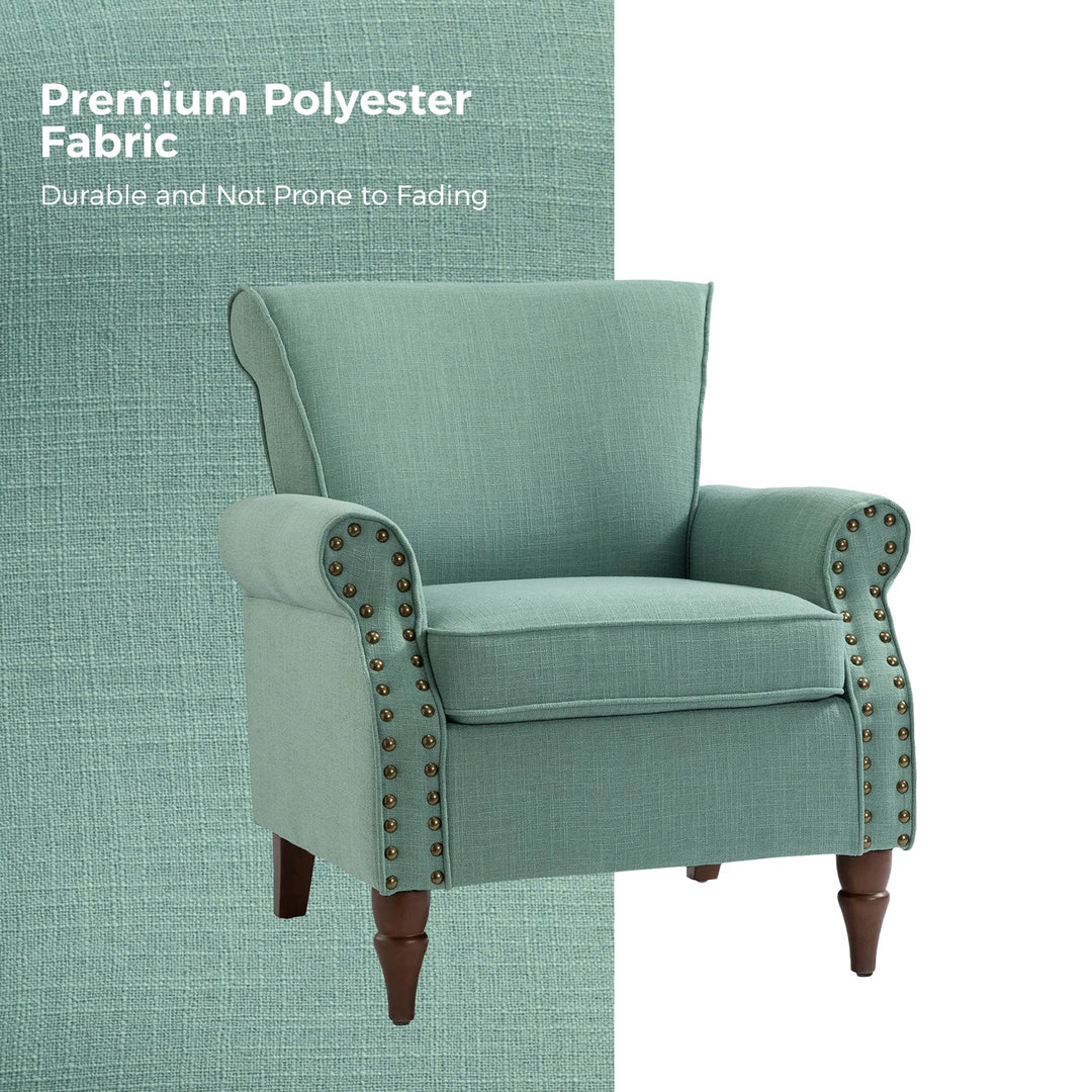 Nyctelius Upholstered Comfy Accent Chair with Turned Wooden Legs and Nailhead Trim Set of 2 by