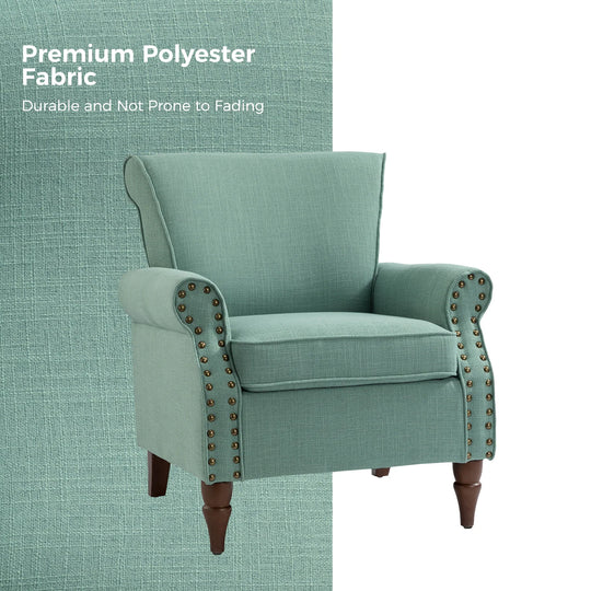 Nyctelius Upholstered Comfy Accent Chair with Turned Wooden Legs and Nailhead Trim Set of 2 by
