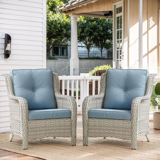 Outdoor Wicker High Back Club Chair with Cushions (Set of 2)