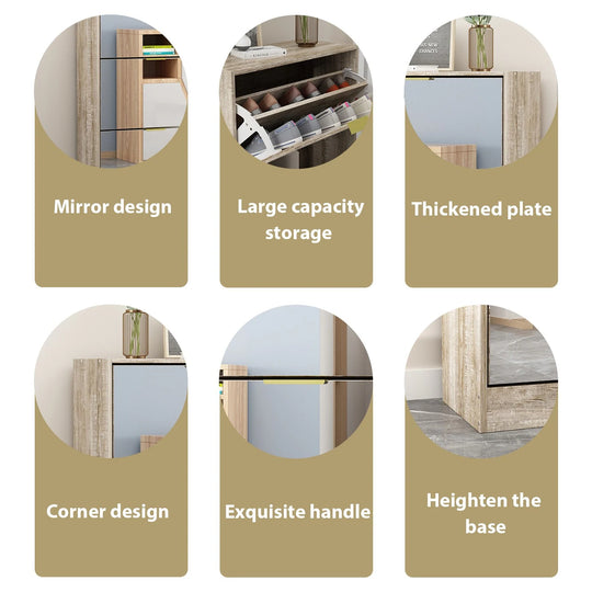 Mirrored Flip Drawer Shoe Cabinet Storage Cabinet Organizer