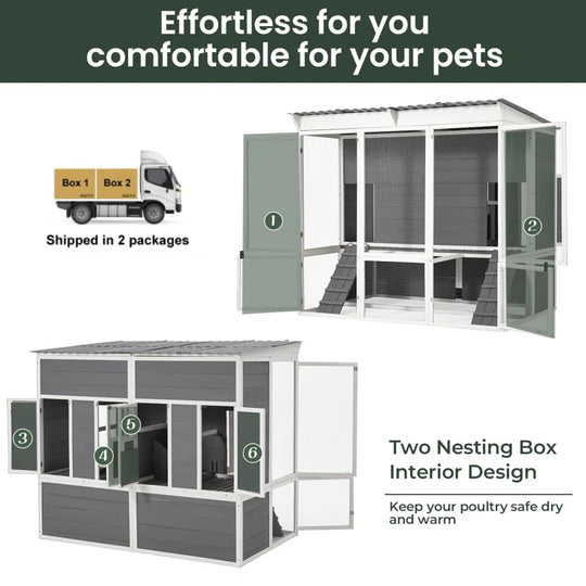 67'' Extra Large Chicken Coop House with 4 Nesting Boxes & Roost Bar for 8-10 Chickens