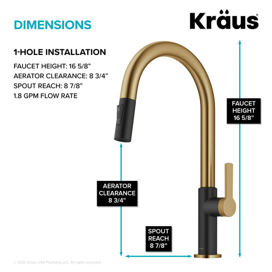 2-Function 1-Handle 1-Hole Pulldown Sprayer Brass Kitchen Faucet