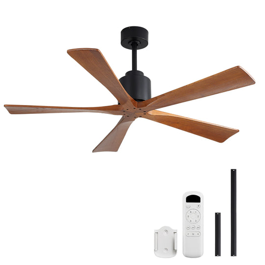 Sofucor 42"/48"/ 52"/60"Noiseless Walnut Wood Ceiling Fan with Remote Control, Integrated Light Optional