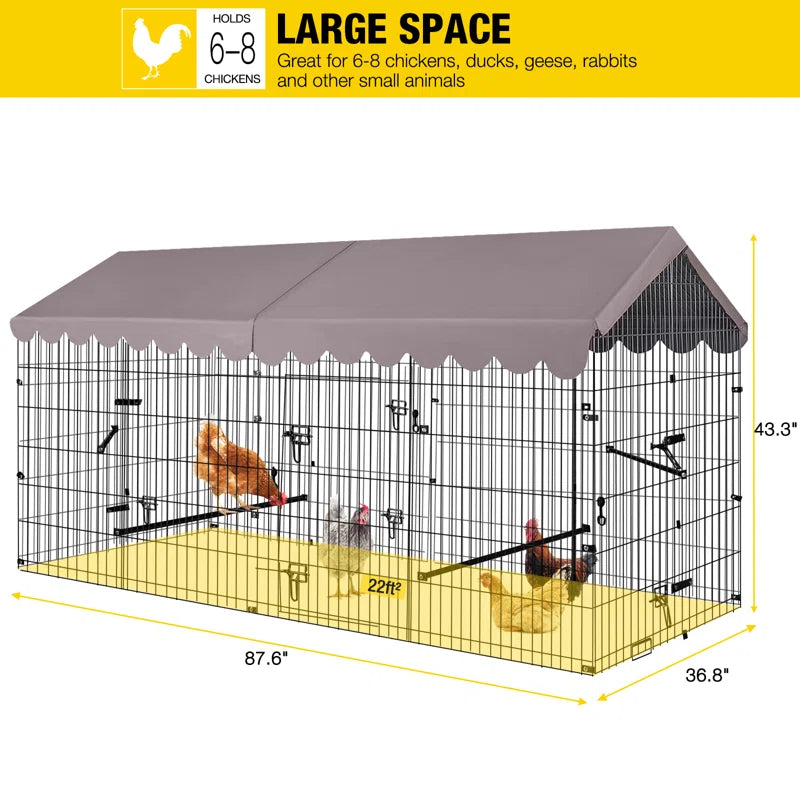 Chicken Coop 88" Metal Chicken Run with Waterproof Cover Chicken House