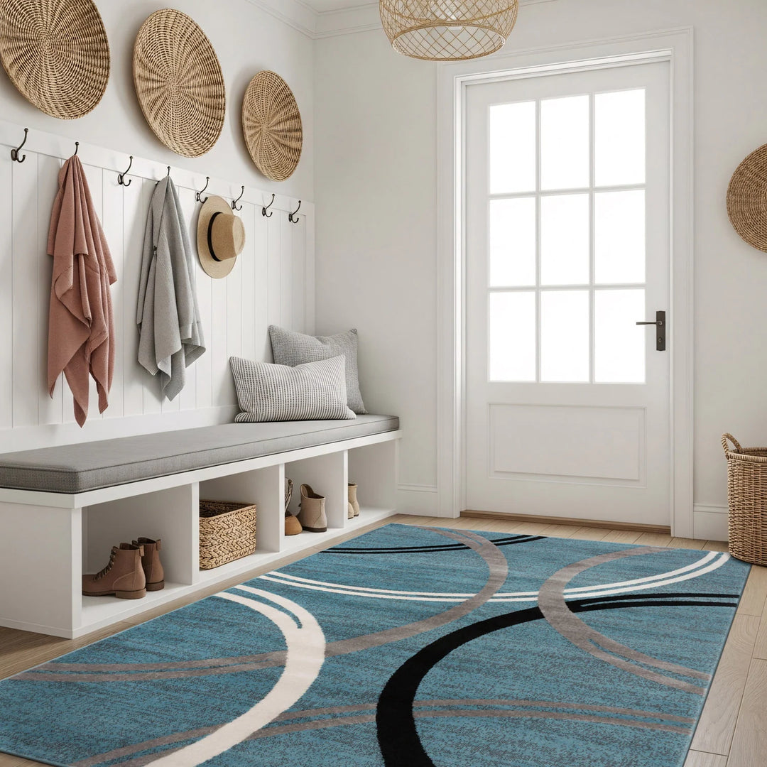 Contemporary Abstract Circles Design Area Rug