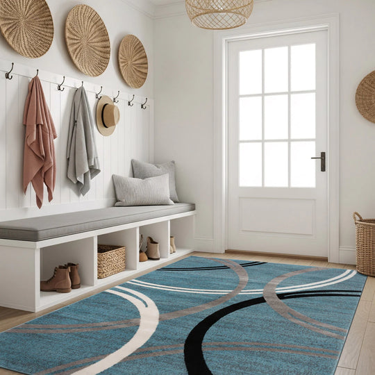 Contemporary Abstract Circles Design Area Rug