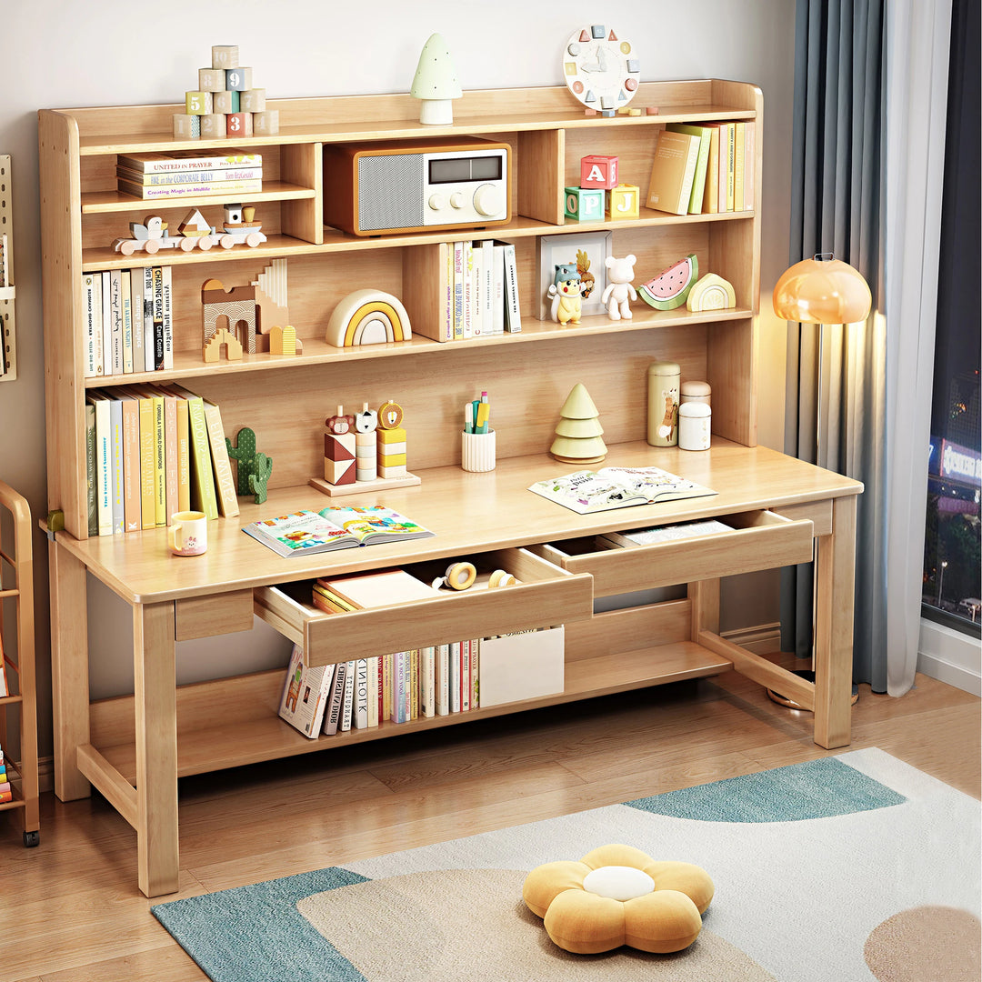 Kids Desk Wood Study Desk Writing Desk with Bookshelf