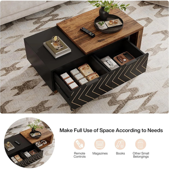42"-65" Extendable Coffee Table, 2 Storage Drawers, Rectangular Cocktail/Center Table for Living Room