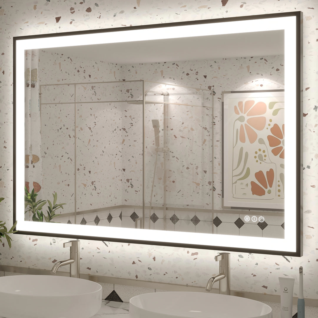Extra Large Black Frame LED Bathroom Vanity Mirror with 3 Years Warranty and UL Certified