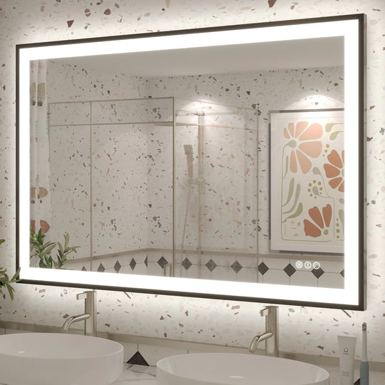 Extra Large Black Frame LED Bathroom Vanity Mirror with 3 Years Warranty and UL Certified