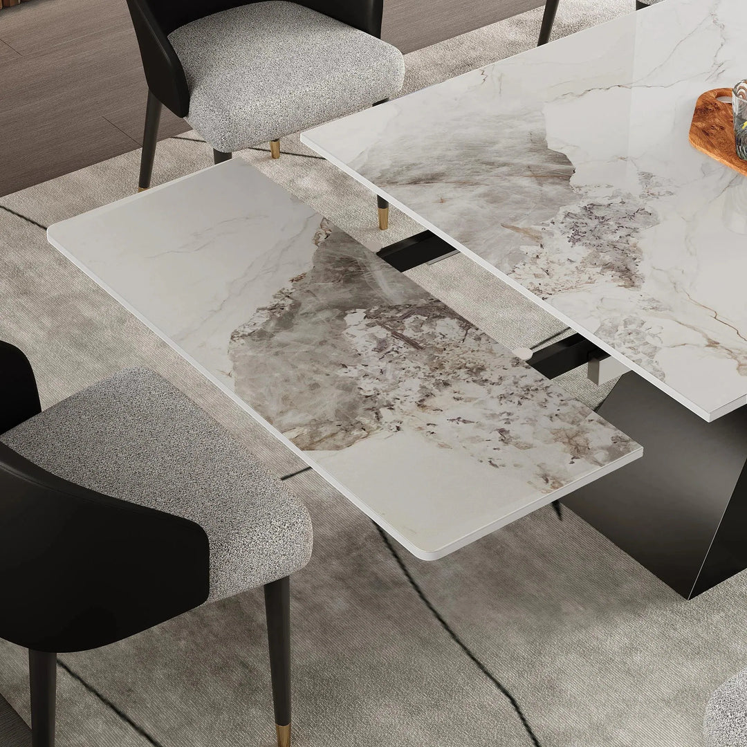 Minimalism Extendable Rectangular Sintered Stone Double Pedestal Dining Table Seat for 8-12 - 110.24"