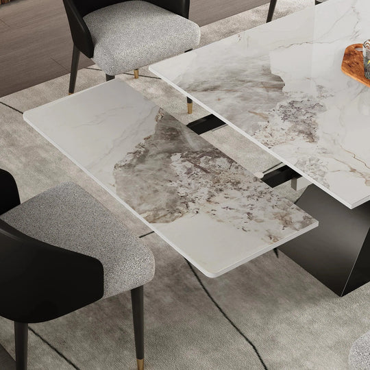 Minimalism Extendable Rectangular Sintered Stone Double Pedestal Dining Table Seat for 8-12 - 110.24"