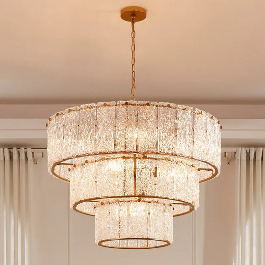 8-Light 3 Tiered Glass Chandelier Pendant Lights - W27.75" X H85"