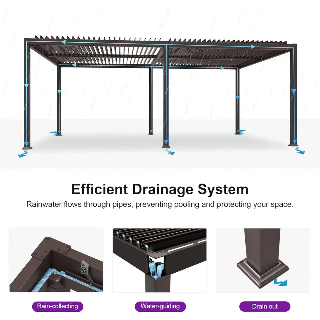 Bronze Louvered Pergola Sun Shade Shelter with Adjustable Metal Roof for Patio Hardtop Pergola