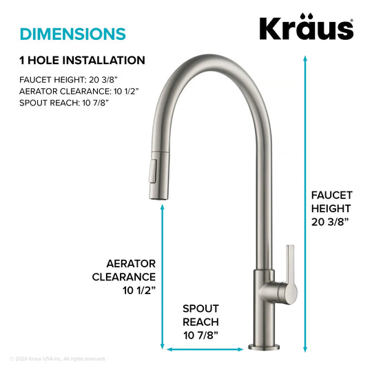 2-Function 1-Handle 1-Hole Pulldown Sprayer Brass Kitchen Faucet