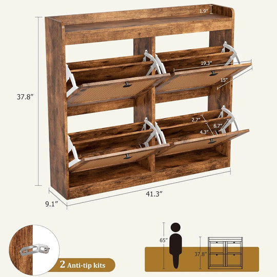 Freestanding Shoe Organizer Storage Cabinet with 4 Flip Drawers for Entryway, Hallway