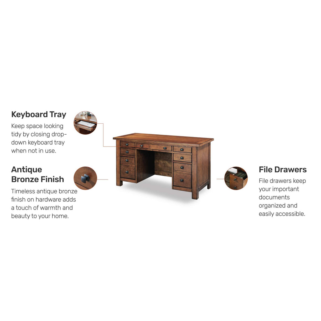 Tahoe Aged Maple 54" W Executive Pedestal Desk by Homestyles