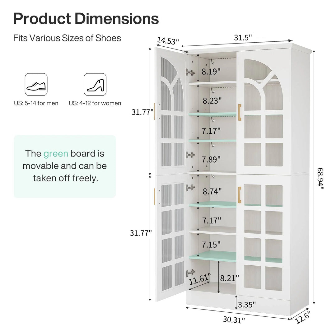 35 Pairs Tall Shoe Storage Cabinet with Doors, 8 Tiers Shoe Rack Organizer with LED Light and Adjustable Shelves for Entryway