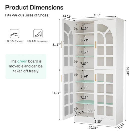 35 Pairs Tall Shoe Storage Cabinet with Doors, 8 Tiers Shoe Rack Organizer with LED Light and Adjustable Shelves for Entryway