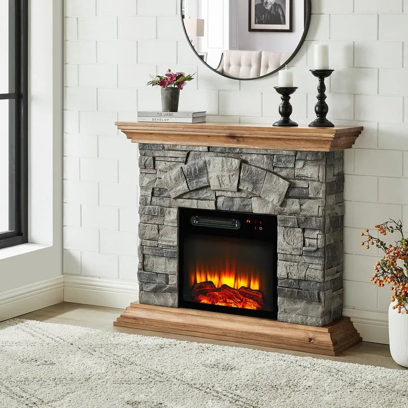 40 In. Faux Stone Freestanding Electric Fireplace - 40" in Width