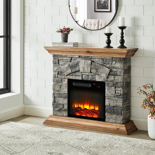 40 In. Faux Stone Freestanding Electric Fireplace - 40" in Width
