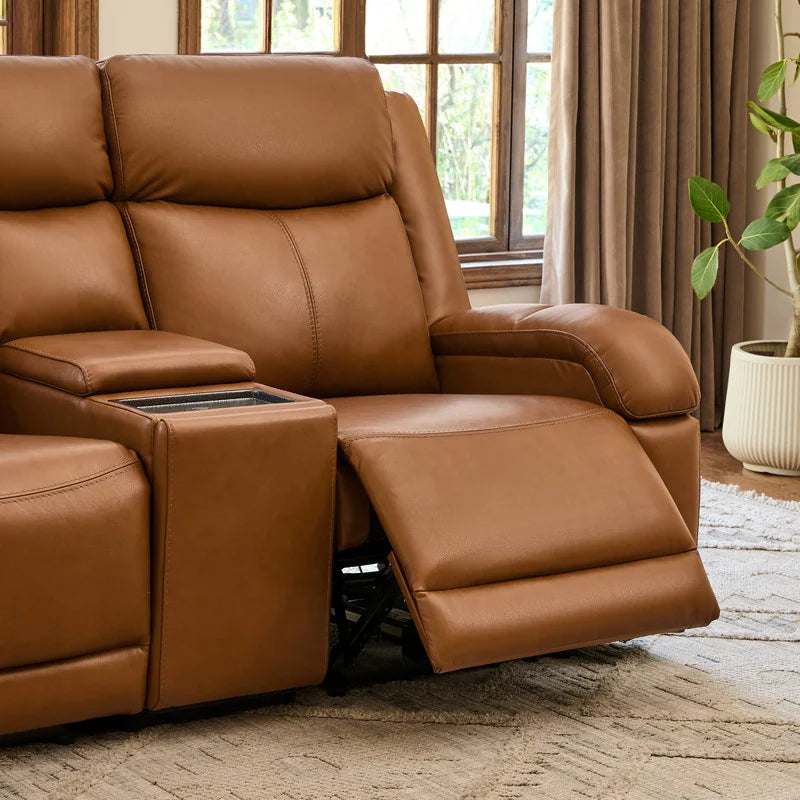 Hadlee Genuine Leather Reclining Sofa with Multi-Function Console.