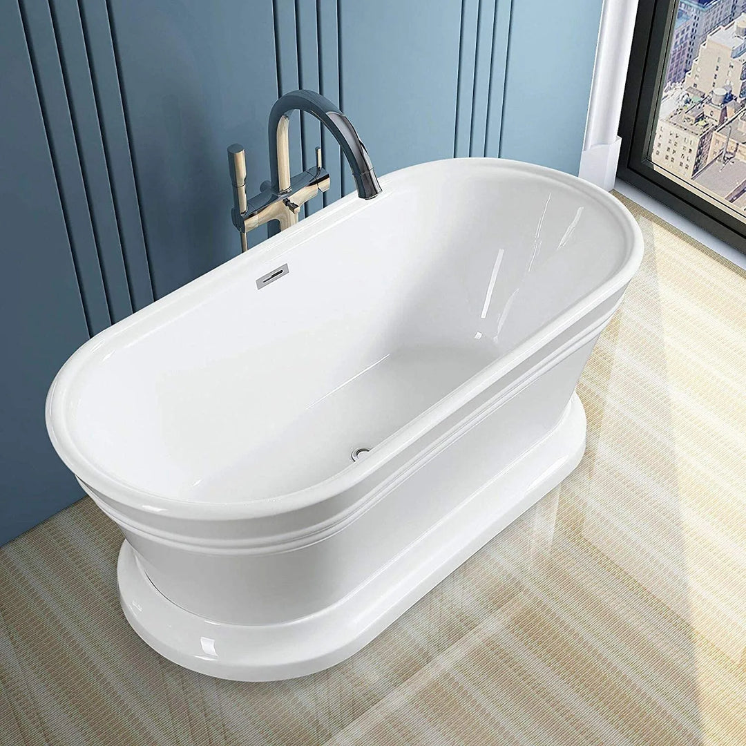 59" Freestanding Acrylic Soaking Bathtub with Overflow & Pop-Up Drain