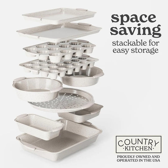 Nonstick Stackable Bakeware Set - Heavy Duty, Durable, Easy Release Baking Set, 10 Pcs