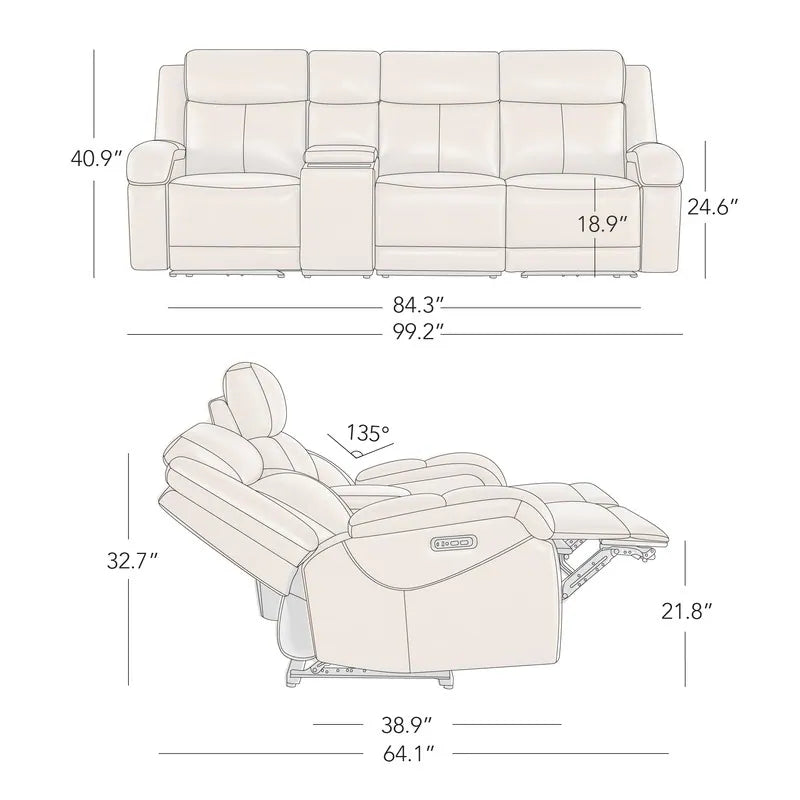 Hadlee Genuine Leather Reclining Sofa with Multi-Function Console.