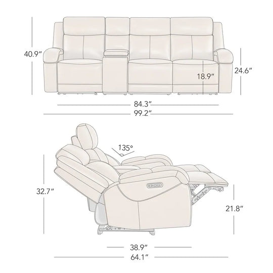 Hadlee Genuine Leather Reclining Sofa with Multi-Function Console.