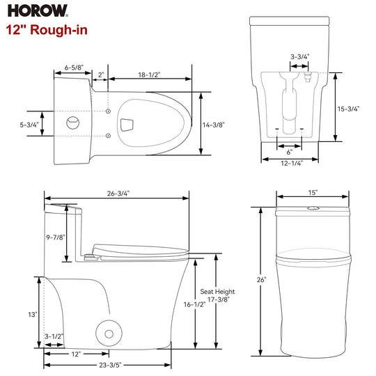 1 Piece Dual Flush Elongated Toilet White 0.8/1.28 GPF Seat Included