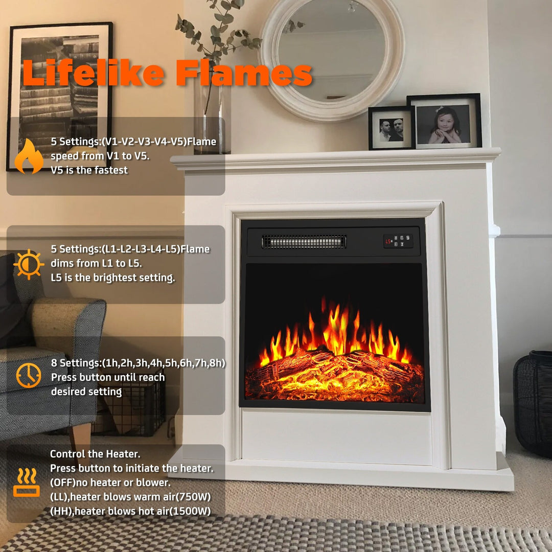 18/23 Inches Electric Fireplace Heater, 750/1500W Electric Fireplace Insert with Overheating Protection
