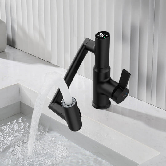 Rotatable Bathroom Faucet with Temperature Display in Fahrenheit (Batteries-Free), BF2204