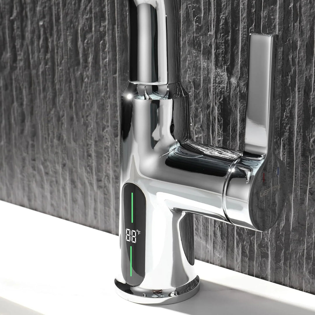 Single Hole Liftable Bathroom Faucet with Temperature Display in Fahrenheit, 3 Water Modes, BF2501