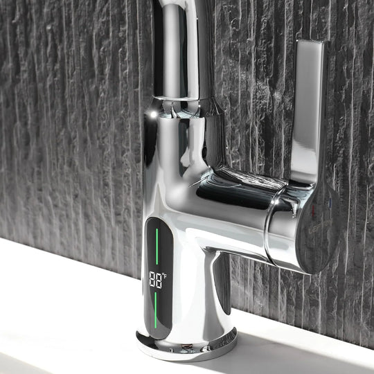 Single Hole Liftable Bathroom Faucet with Temperature Display in Fahrenheit, 3 Water Modes, BF2501