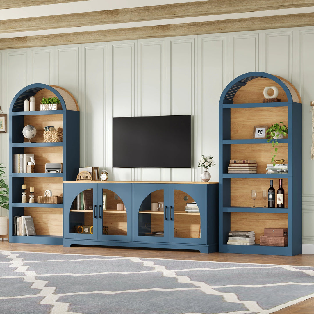 3-Piece Retro Entertainment Center for Tvs up to 70", Two-Tone Farmhouse TV Stand with Sideboard & Bookshelf
