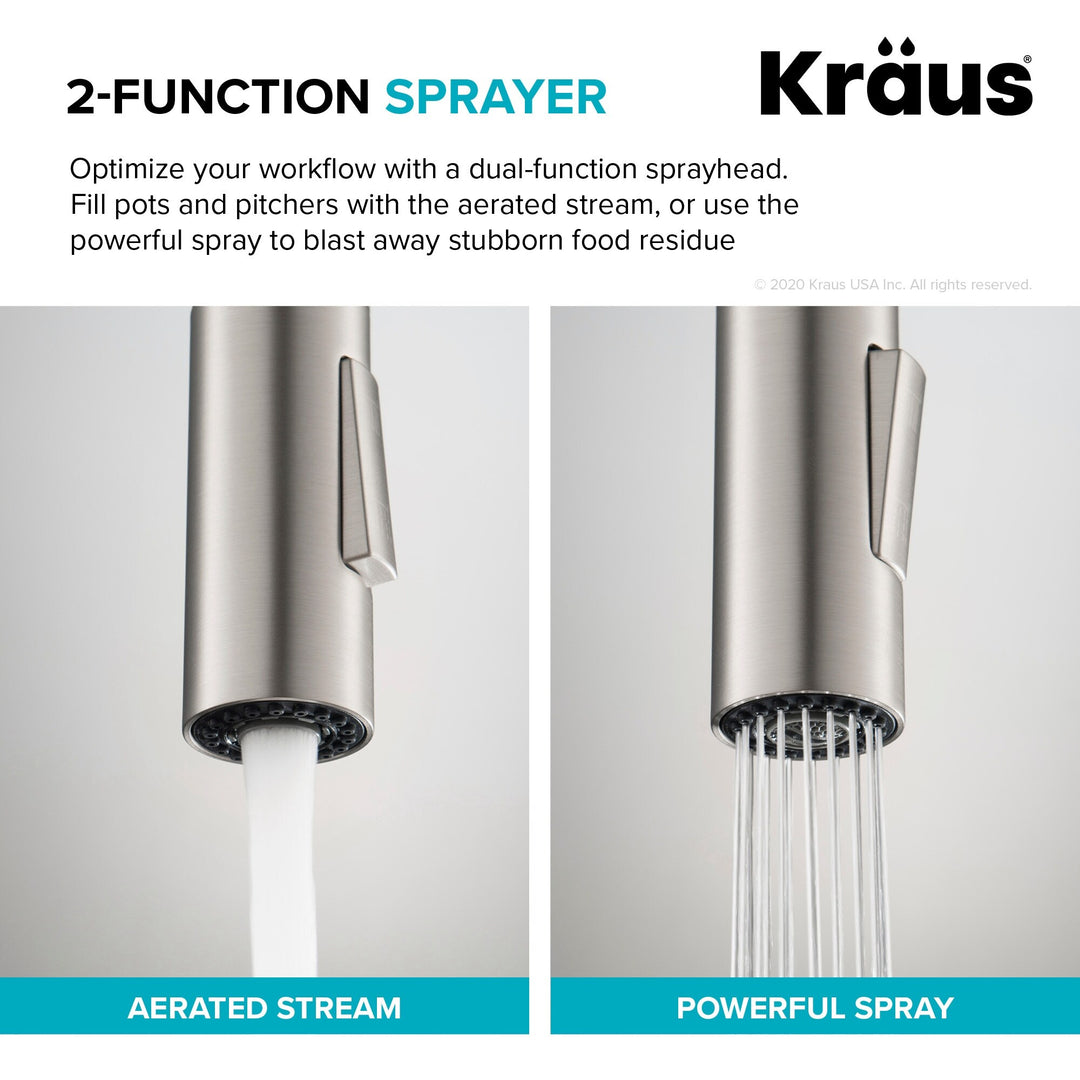 2-Function 1-Handle 1-Hole Pulldown Sprayer Brass Kitchen Faucet