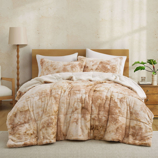 3 Piece Winter Reversible Comforter Set Faux Shearling Ultra Soft Minky Plush and Fuzzy Fleece Microfiber