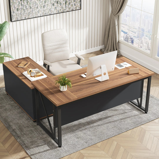 63" L-Shaped Computer Desk with 47 Inches Lateral File Cabinet, Executive Desk Home Office Furniture Desk Set