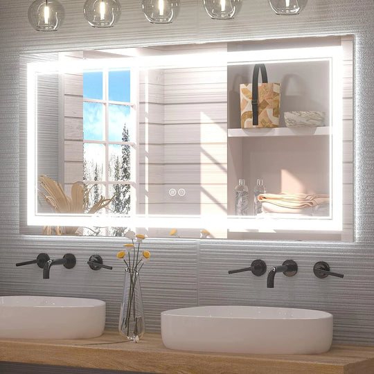 Full Size Front & Back LED Lighted Anti-Fog Tempered Glass Wall Bathroom Vanity Mirror, 3-Year Warranty & ETL Certification