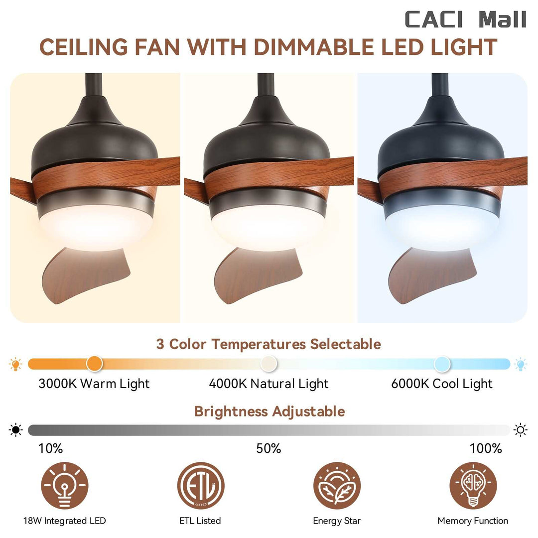 Sofucor 52/60 Inch Ceiling Fan with Integrated LED Light and Remote Control Quiet DC Motor