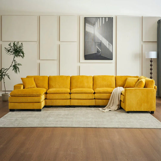 Modern U-Shaped 6-Seater Sectional Sofa with One Footstool