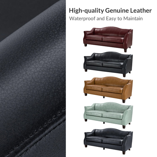 Sandra 81.5" Classic Genuine Leather Sofa with Solid Wood Legs by