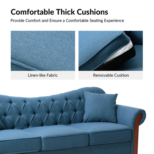 Mario Traditional 83"Wide Tufted Sofa with Solid Wood Legs and Pillows by