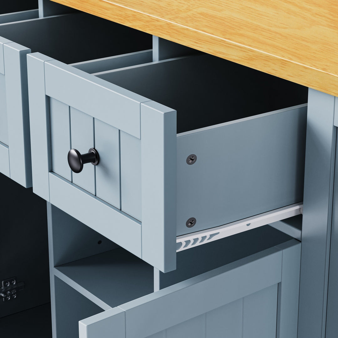 Large Kitchen Island with Drop Leaf,Power Outlet,Door Internal Storage Rack,3 Drawers(Not Include Bar Stools)